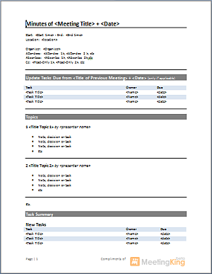Sample Minutes Of Meeting Template