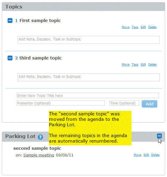 moving topic from agenda to parking lot moving topic from agenda to parking lot