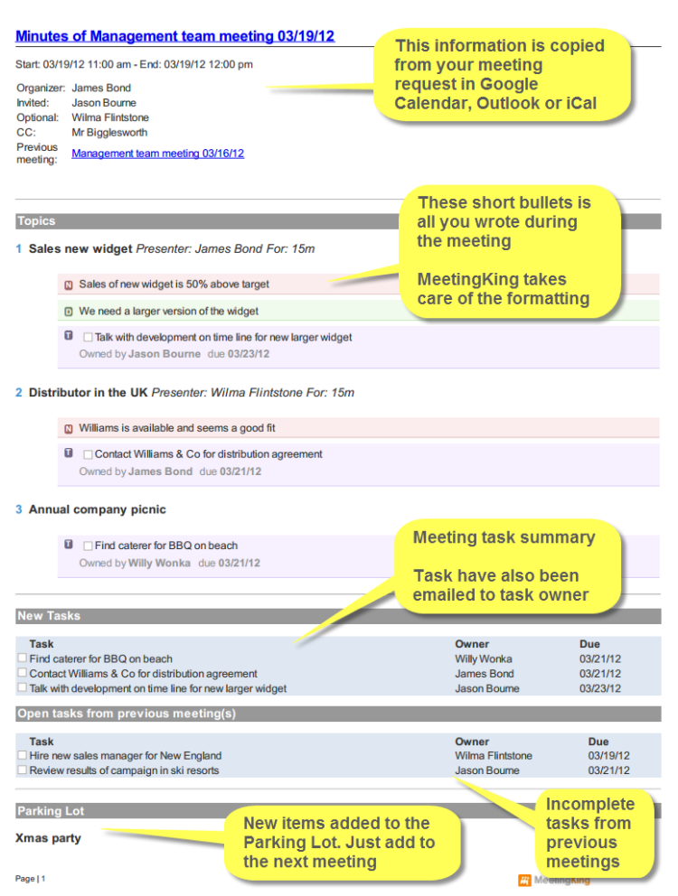 MeetingKing creates professional meeting minutes from your short scribbles