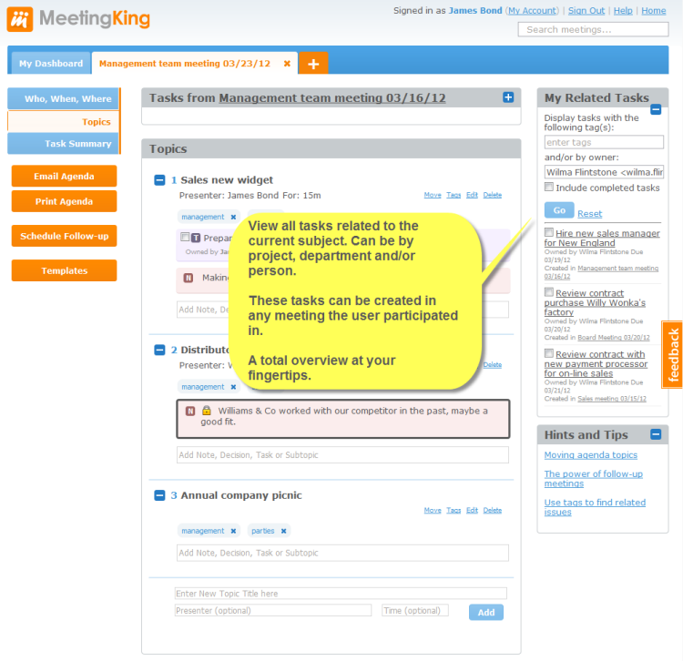 Easily find tasks related to the current topic