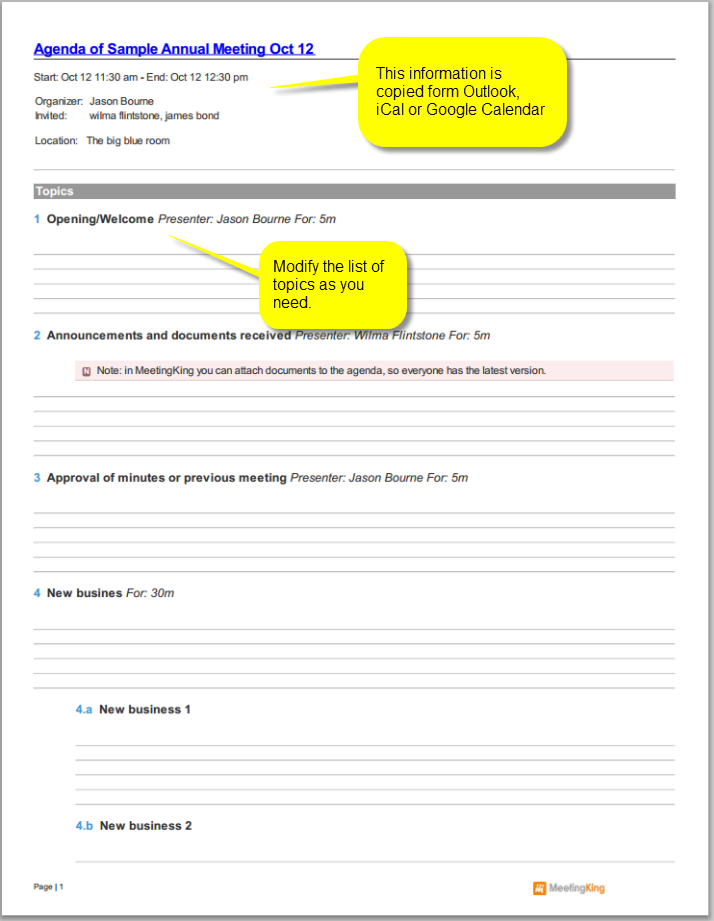 Agenda Template For Meeting from meetingking.com