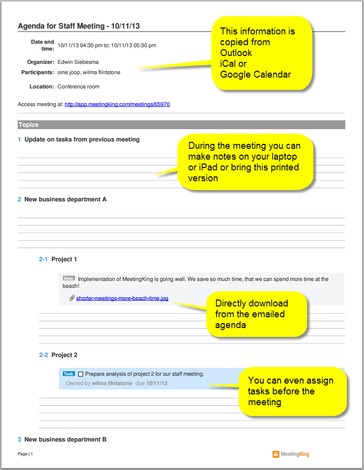 One On One Staff Meeting Agenda Template