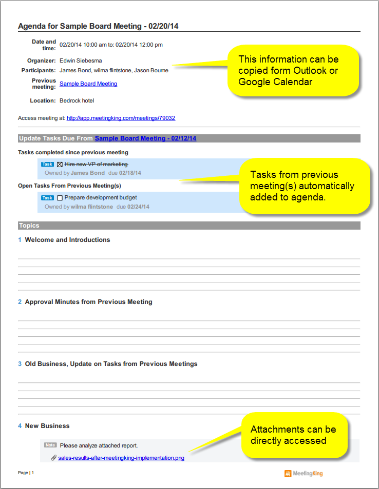 sample agenda template for board meeting