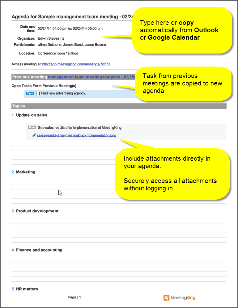 sample management team meeting agenda template Meeting Agenda