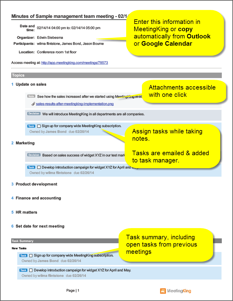 Sample Of Minutes Of A Meeting Template