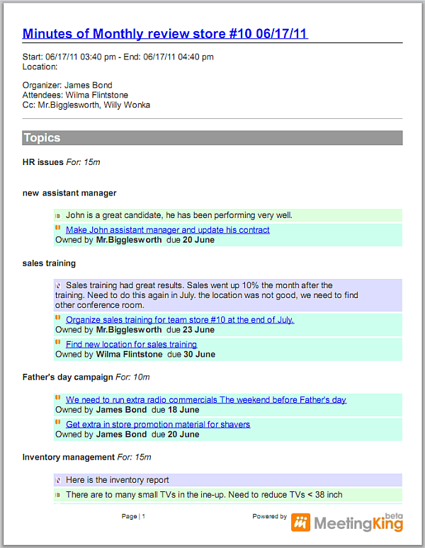 Meeting Minutes sample