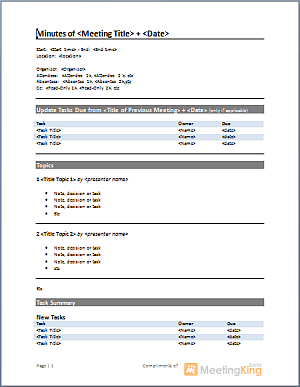 Basic Meeting Minutes Template from meetingking.com