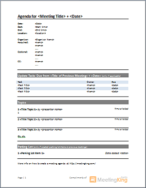 Word Template Agenda from meetingking.com