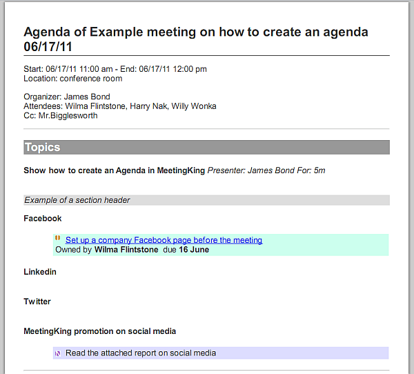 Sample meeting agenda