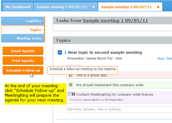 create follow-up meeting directly from base meeting