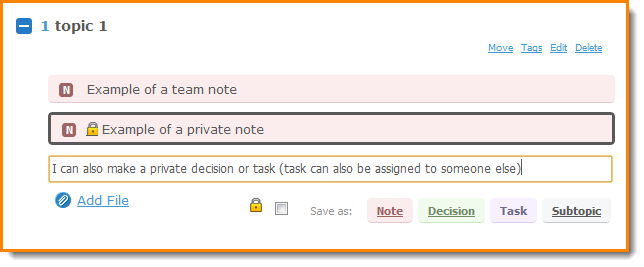 saving a private note in your agenda or minutes