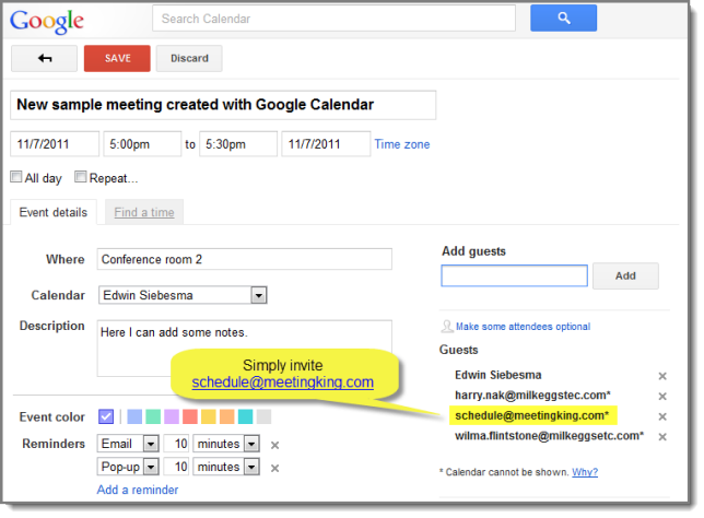 schedule meeting with Google calendar