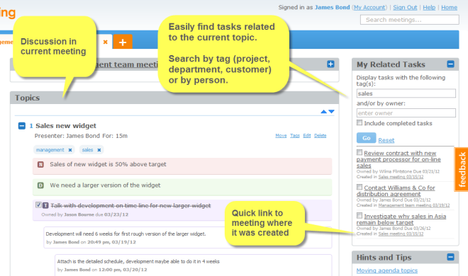 Easily find tasks related to current topic