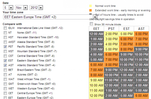select time zone in agreeadate.com