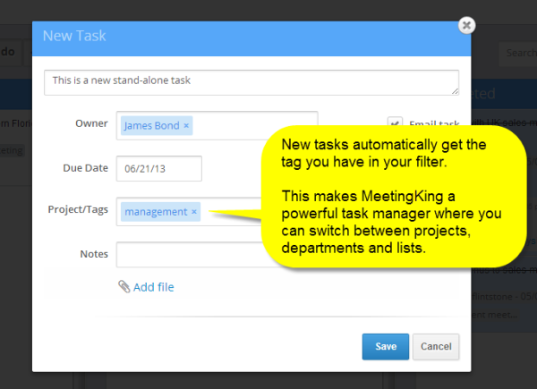Easily create all your tasks in MeetingKing