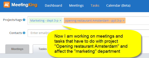 managing projects and departments in meetingking