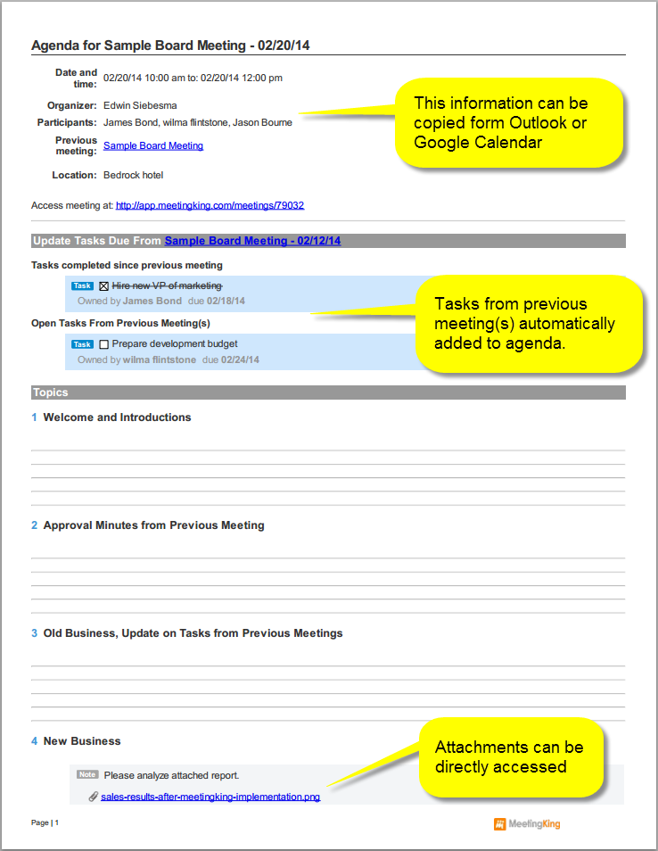 Free Board Meeting Minutes Template from meetingking.com