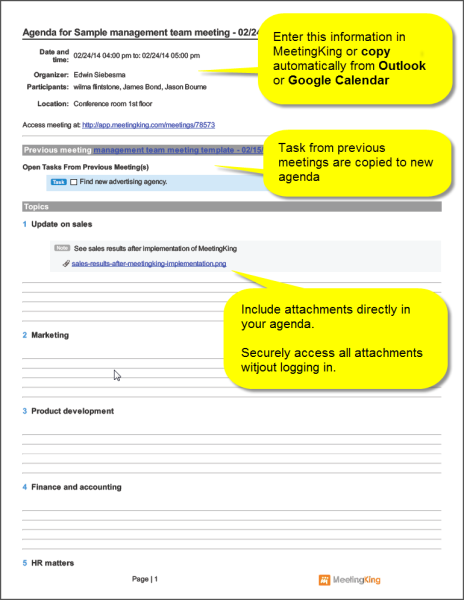 Click to enlarge sample management team meeting agenda template