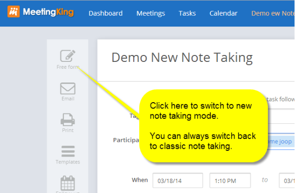 How to access new note taking page