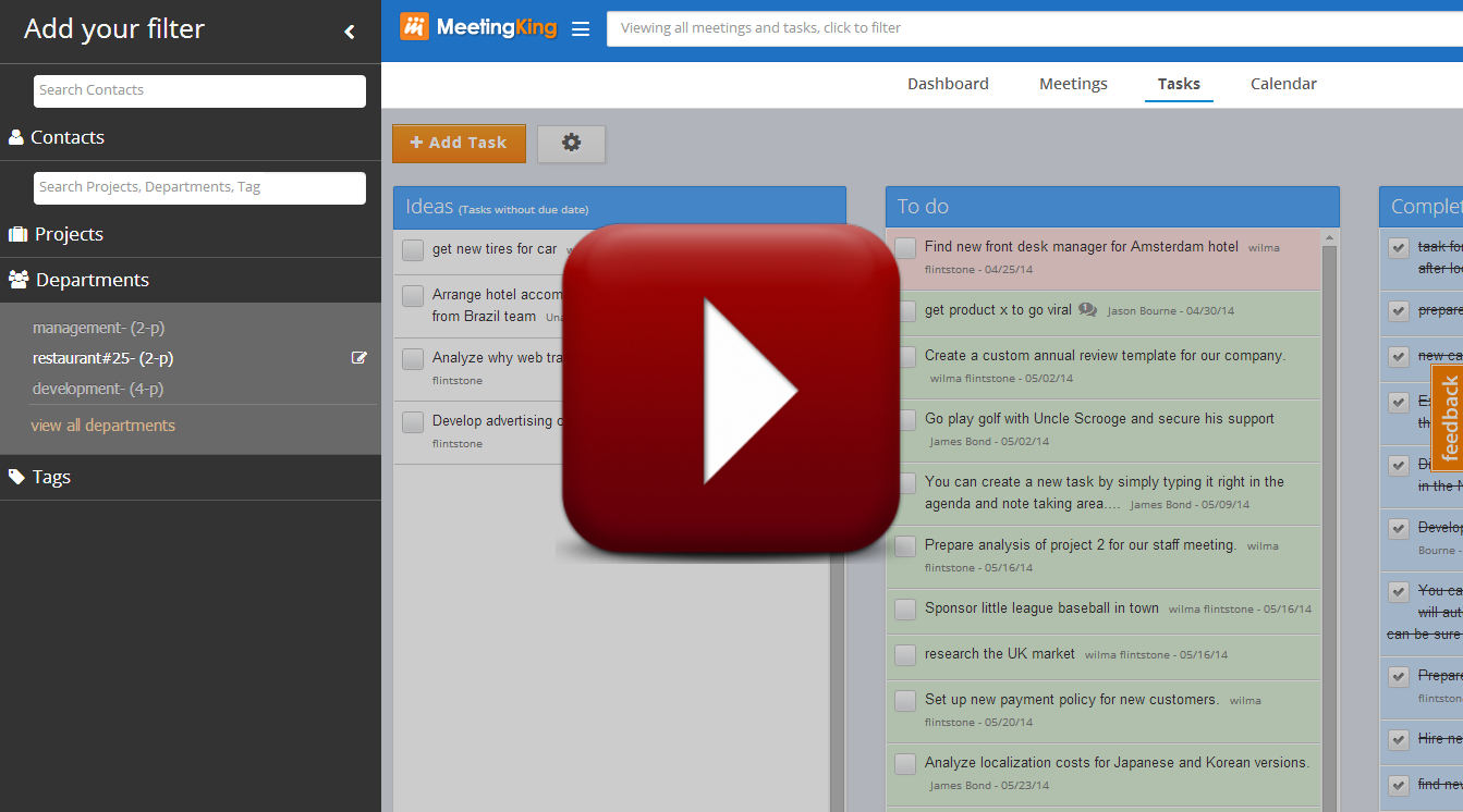 Video Managing Contacts, Projects, Departments and Tags