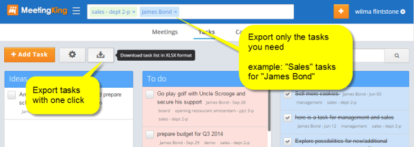 download MeetingKing tasks in Excel