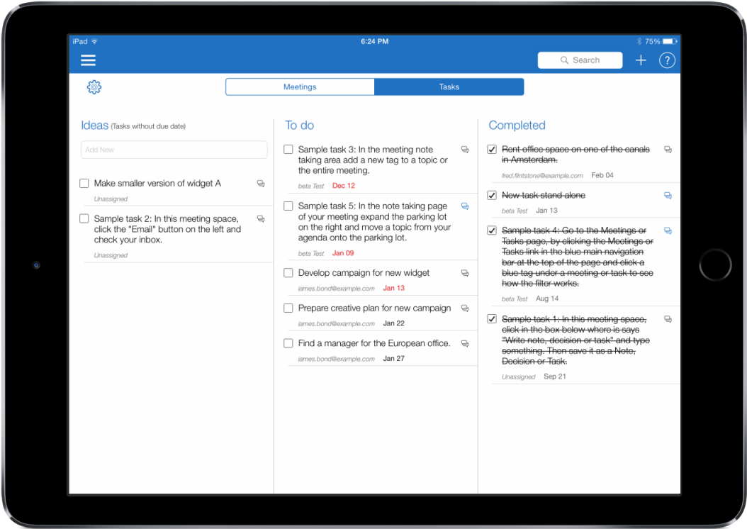 MeetingKing Tasks in iPad