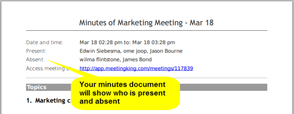 meeting attendance reporting in meeting minutes