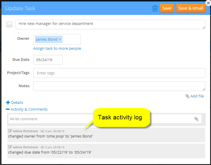 task activity log