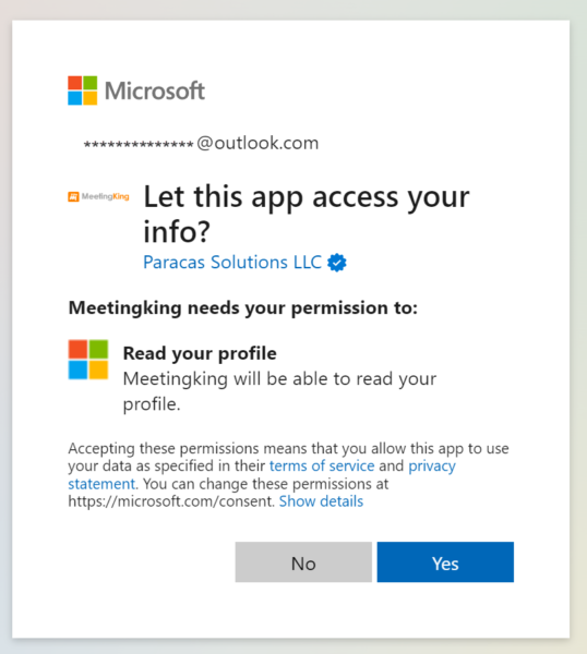Easily sign in into MeetingKing with your Microsoft account