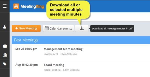 Download all or selected multiple meeting minutes